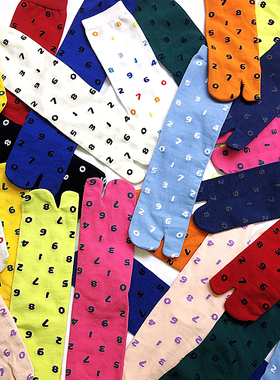 袜子铺子日本SOUSOU彩色数字足袋二趾袜分趾袜日系高中筒纯棉女袜