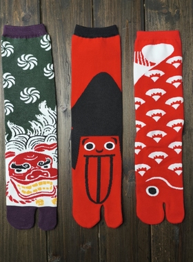 袜子铺子国风足袋日本日系高筒男士分趾袜鱼达摩狮子相扑棉木屐袜