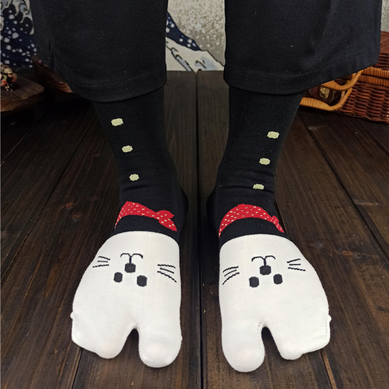 袜子铺子卡通动漫猫甜美提花四季全棉分趾袜二趾袜木屐袜和服中筒