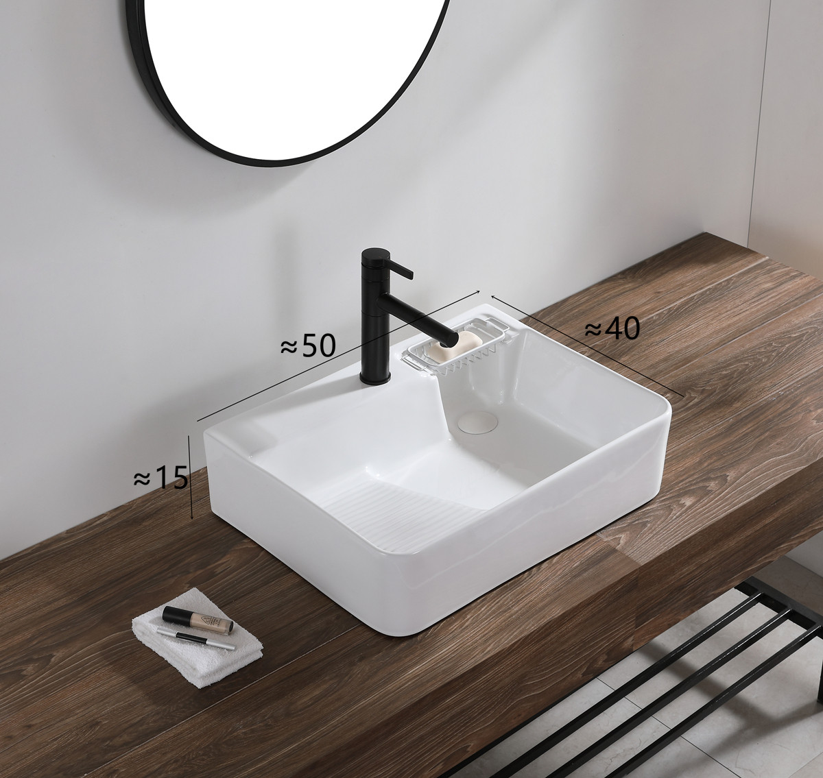 陶瓷台上盆洗衣盆 侧排水带搓板 阳台水斗池 洗衣机台盆50角排水