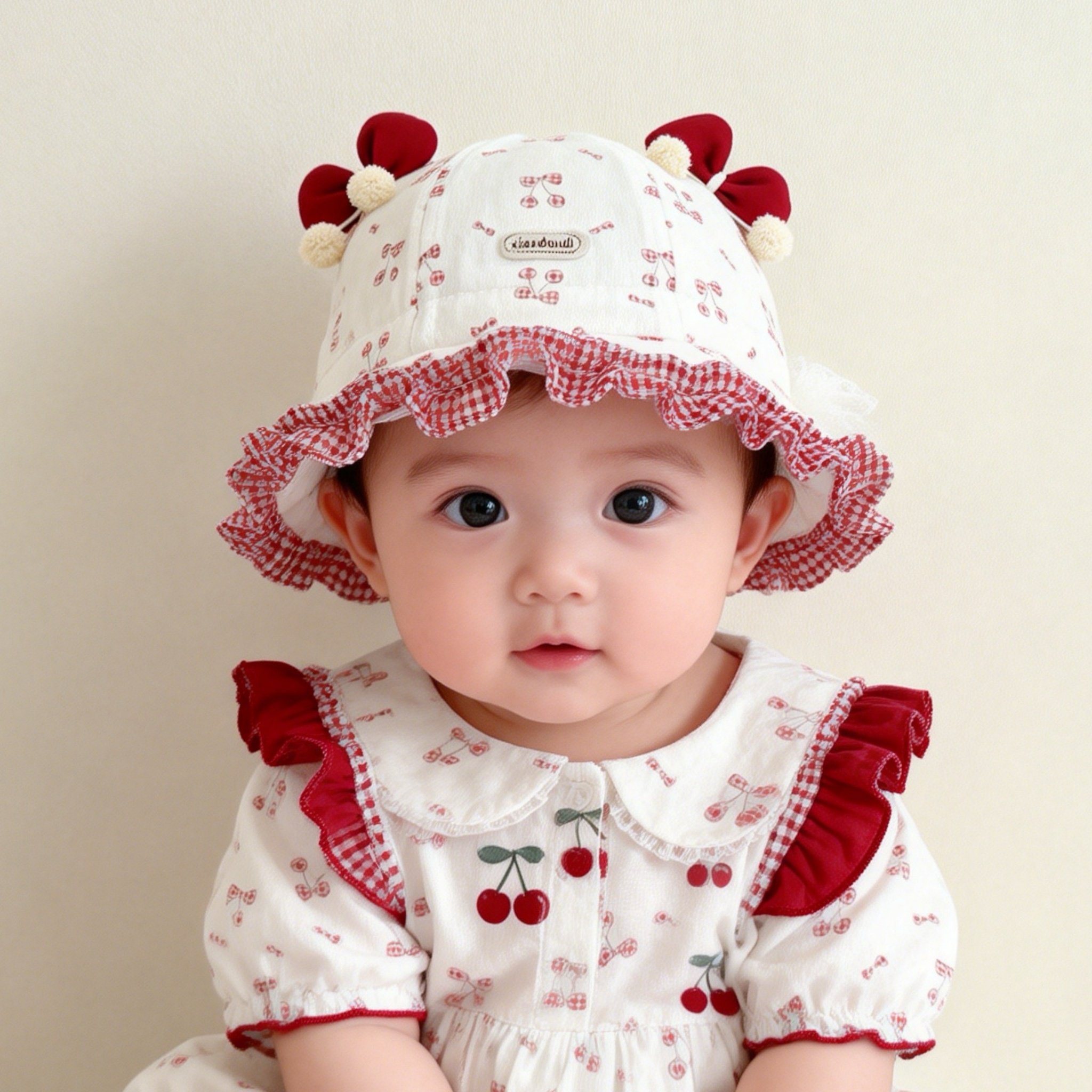 女宝宝公主帽春秋樱桃印花双层遮阳防晒帽婴幼儿可爱盆帽,童装/婴儿装/亲子装,帽子,淘宝优惠券,粉丝福利购,淘宝优惠卷