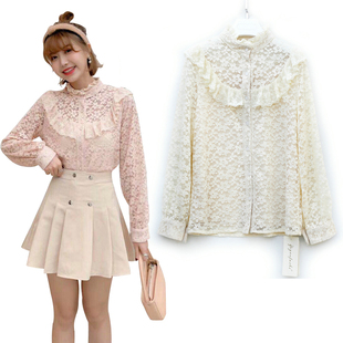 上衣 衬衫 品牌撤柜折扣依系列2020春装 名媛小香风立领荷叶边蕾丝衫