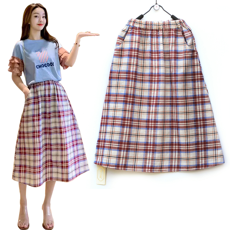 品牌撤柜文艺格子A字版半身裙
