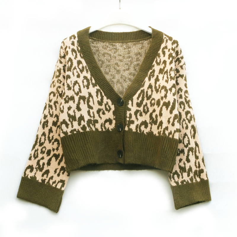 复古港风大豹纹毛绒喇叭袖开衫