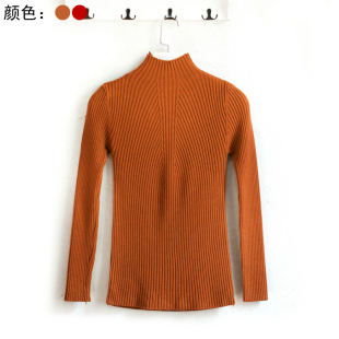 秋冬新品韩范半高领显瘦竖坑条纹加厚保暖修身弹力打底针织衫毛衣