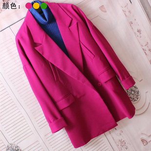 品牌撤柜2016春装新款韩国气质翻领阔肩宽松纯色中长款西装服外套