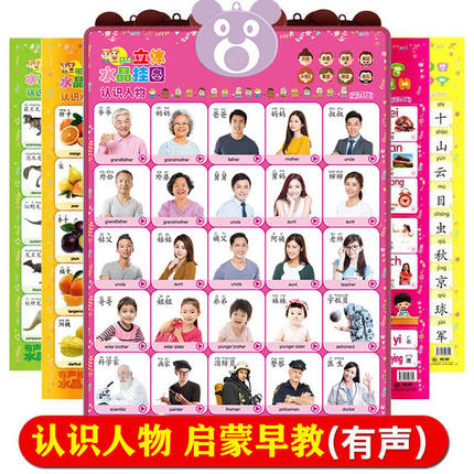 宝宝学说话有声挂图叫爸爸妈妈爷爷奶奶人物称呼墙贴0-3岁玩具