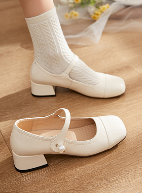 香脉19759-1法式小香风玛丽珍芭蕾鞋婚鞋珍珠甜美平底通勤银色单