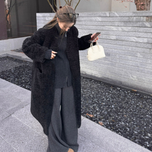 加厚羊羔毛环保皮草外套大衣 仿水貂毛绒皮毛一体长款 2025冬季 新款