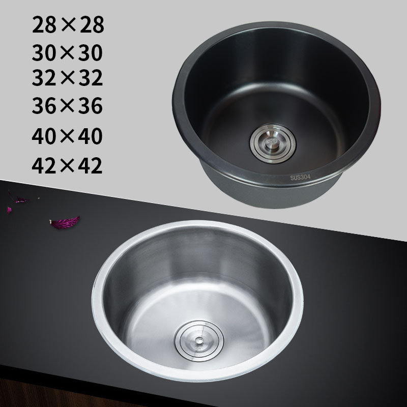 纳米黑色304不锈钢小单槽圆形盆