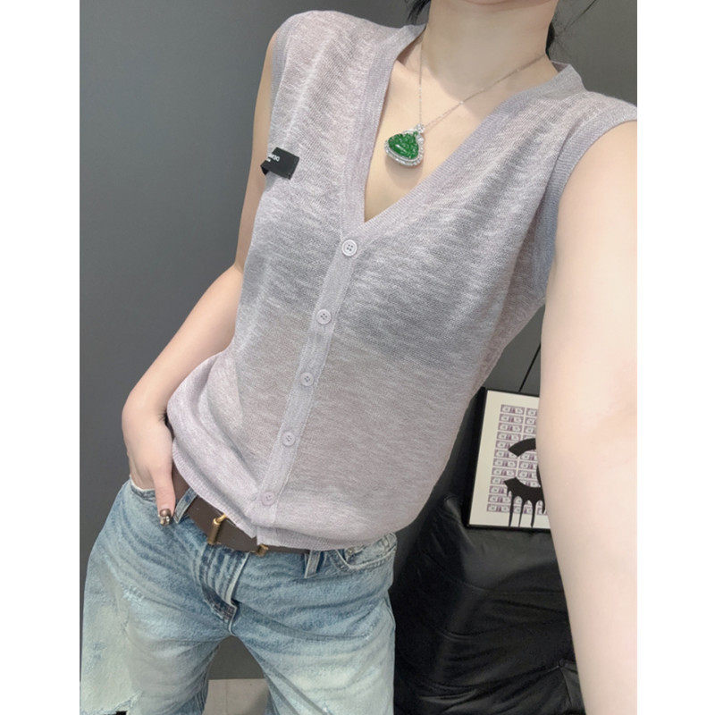 V领无袖背心女冰丝针织衫宽松图片