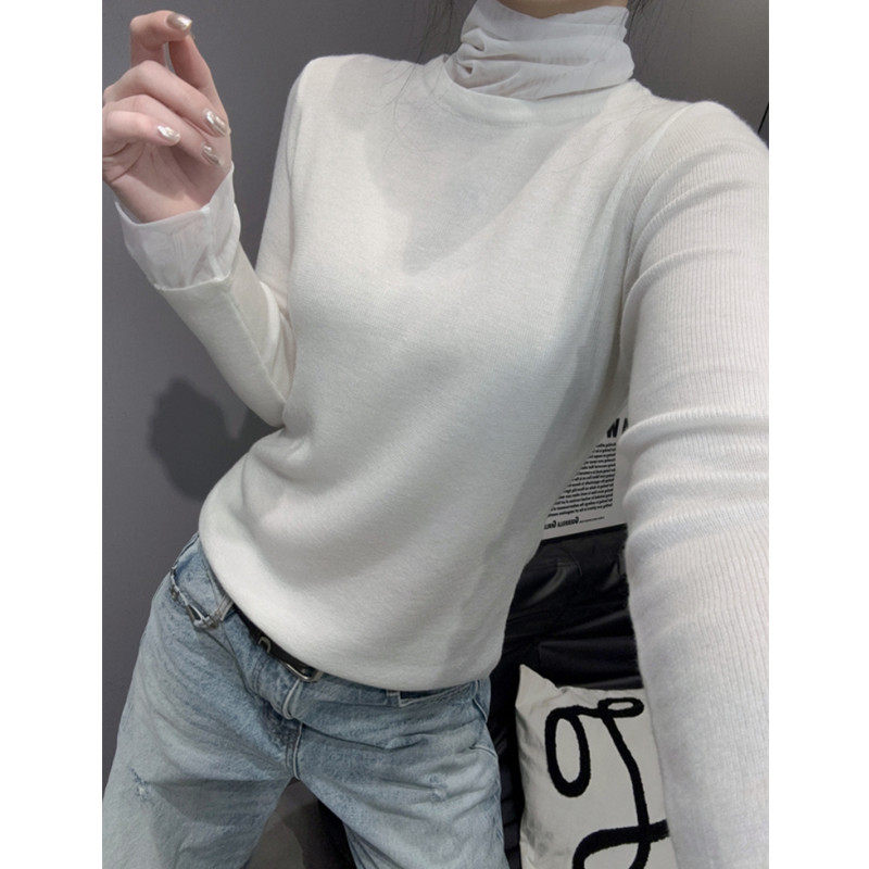 网纱拼接高领毛衣女长袖欧货气质百搭修身打底针织衫内搭上衣冬季,女装/女士精品,毛针织衫,淘宝优惠券,粉丝福利购,淘宝优惠卷