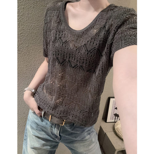 微透性感短袖女针织衫叠穿罩衫