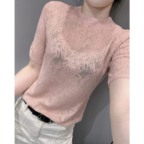 百搭纯色冰丝针织衫短袖女
