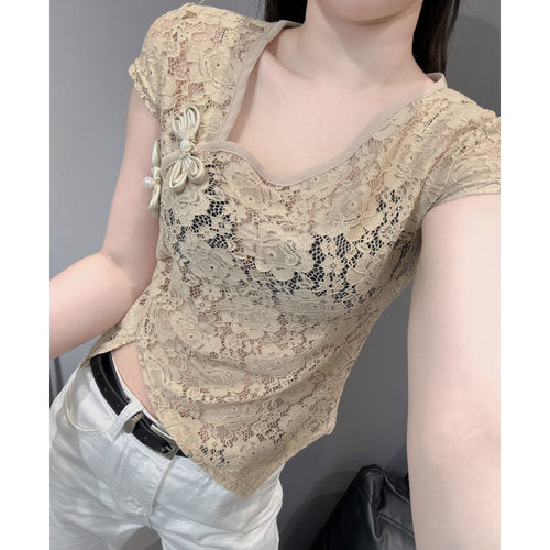 新中式改良盘扣斜领短袖t恤女