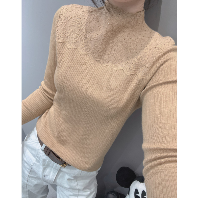 秋冬款半高领毛衣针织衫长袖女气质修身显瘦内搭打底小衫提花上衣