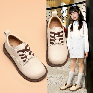 德尔惠童鞋女童皮鞋公主春夏款白色软底黑色大童女孩单鞋儿童鞋子