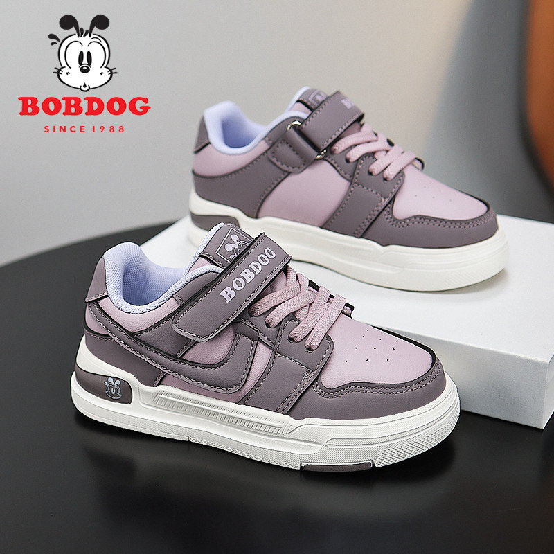 巴布豆童鞋女童板鞋春秋款皮面防水小女孩休闲鞋子低帮儿童运动鞋