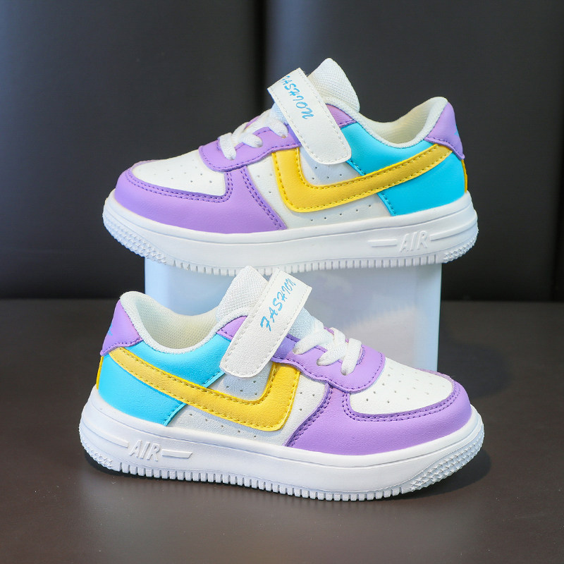 abc shield女童鞋aj白色板鞋春秋款皮面透气小白鞋儿童运动鞋轻便