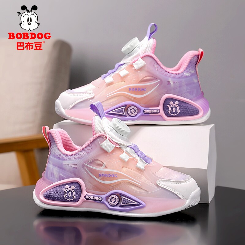 巴布豆童鞋女童鞋子春秋季皮面防水儿童运动鞋轻便软底男孩跑步鞋