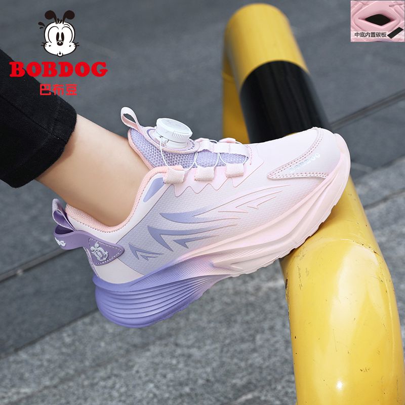 巴布豆童鞋女童鞋子春秋新款皮面防水儿童运动鞋中大童女孩跑步鞋