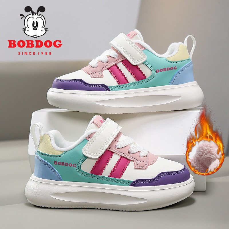 巴布豆童鞋女童二棉鞋秋冬季皮面保暖儿童运动鞋轻便女孩休闲板鞋