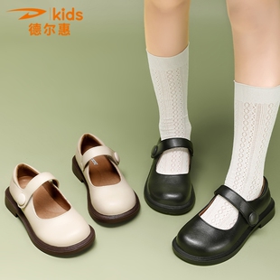 德尔惠童鞋女童演出公主鞋真皮软底英伦儿童黑色小皮鞋女孩单鞋子