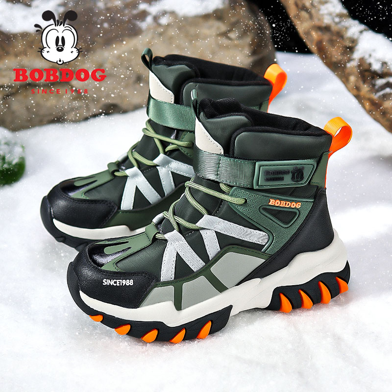巴布豆童鞋男童雪地靴防水保暖