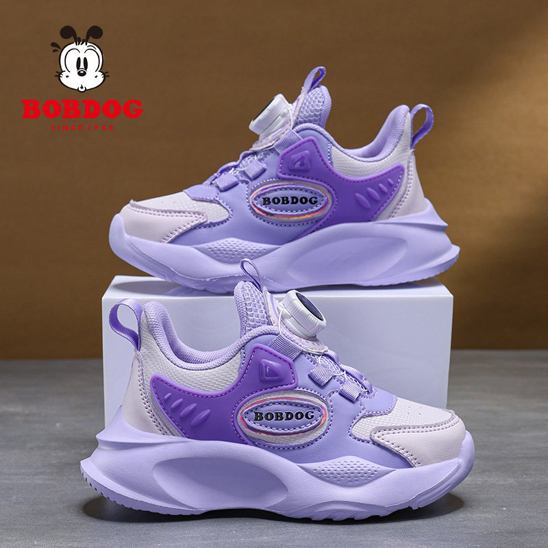 巴布豆童鞋女童运动鞋春秋新款皮面儿童鞋子轻便软底小女孩跑步鞋