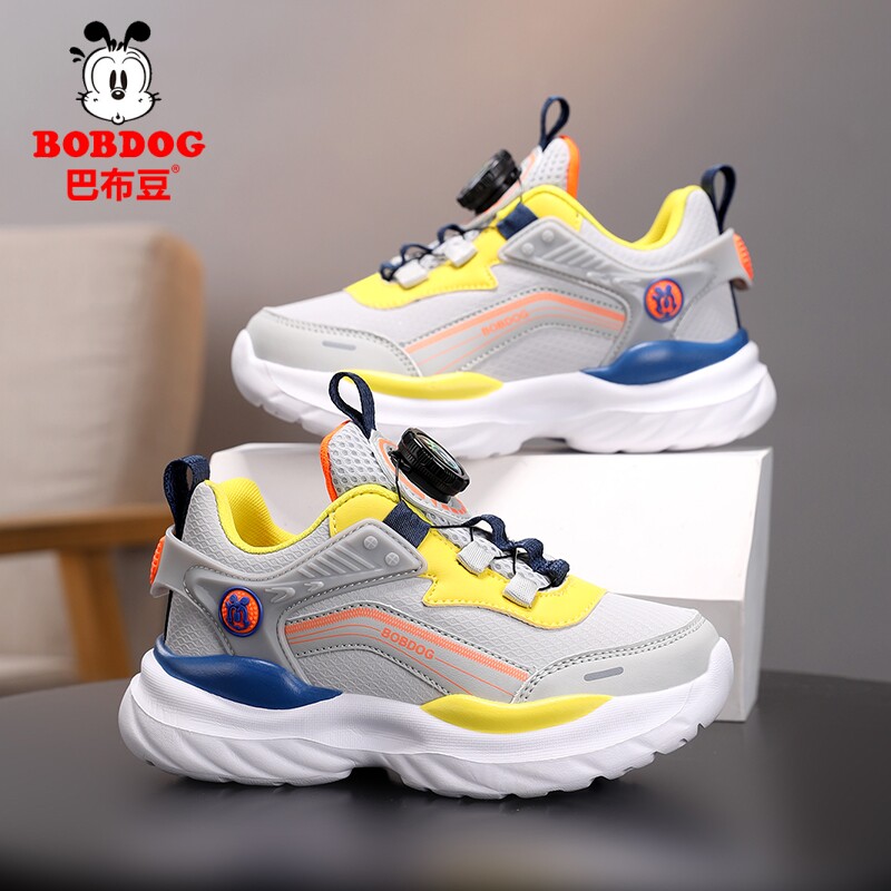 巴布豆童鞋男童鞋子春秋款皮面防水儿童运动鞋轻便软底大童跑步鞋