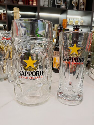 日本Sapporo三宝乐1L/400ml超大扎啤玻璃加厚带柄精酿啤酒杯英雄