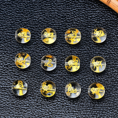 白水晶烫金十二生肖DIY手串配珠