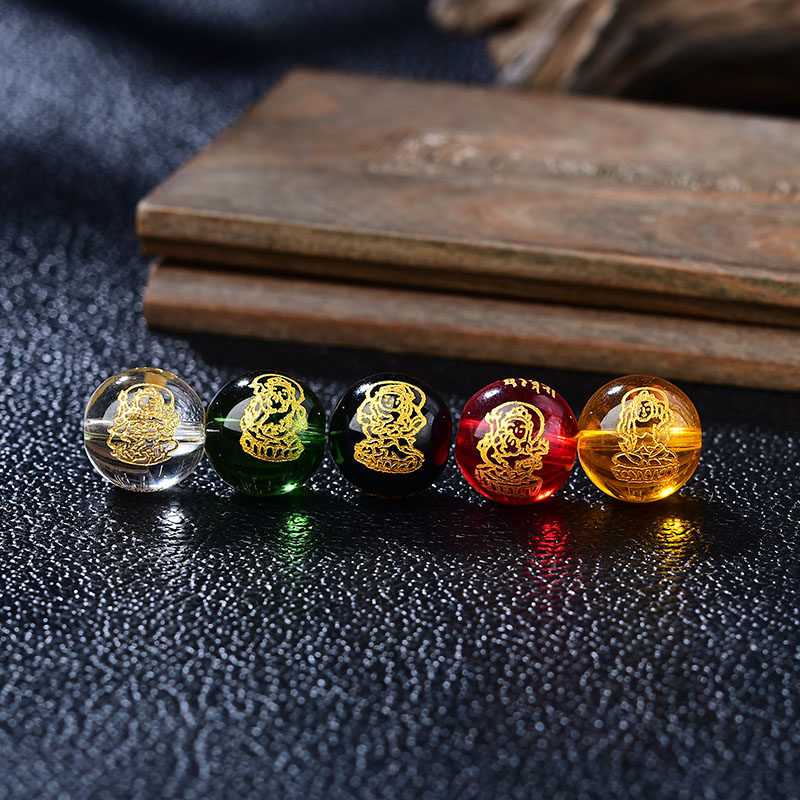 红黑黄绿白玛瑙烫金五路财神圆珠手串散珠子DIY彩色五色转运饰品