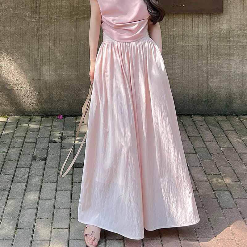 粉色法式温柔气质高腰裙子仙女森系甜美半身裙长裙女夏优雅百搭