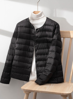 2025新款羽绒服女内胆轻薄无领长袖内穿保暖圆领薄款轻便羽绒灰色