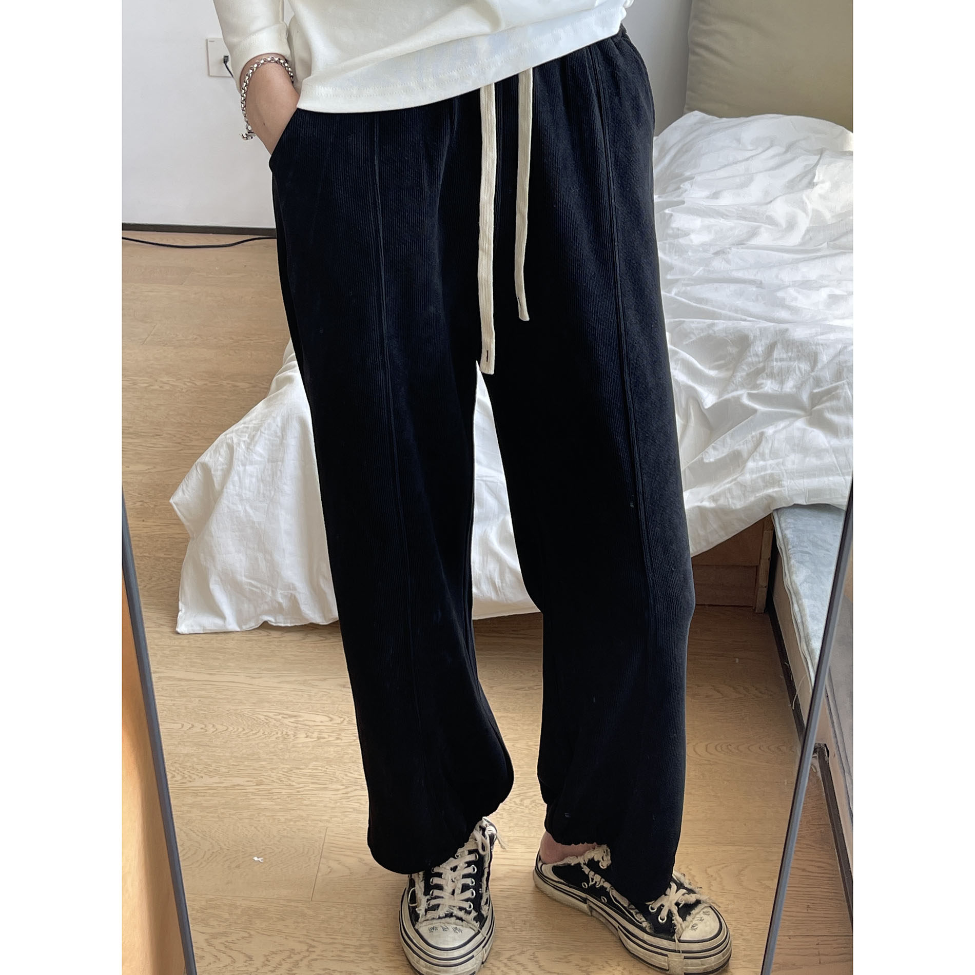 高腰简约休闲直筒休闲裤