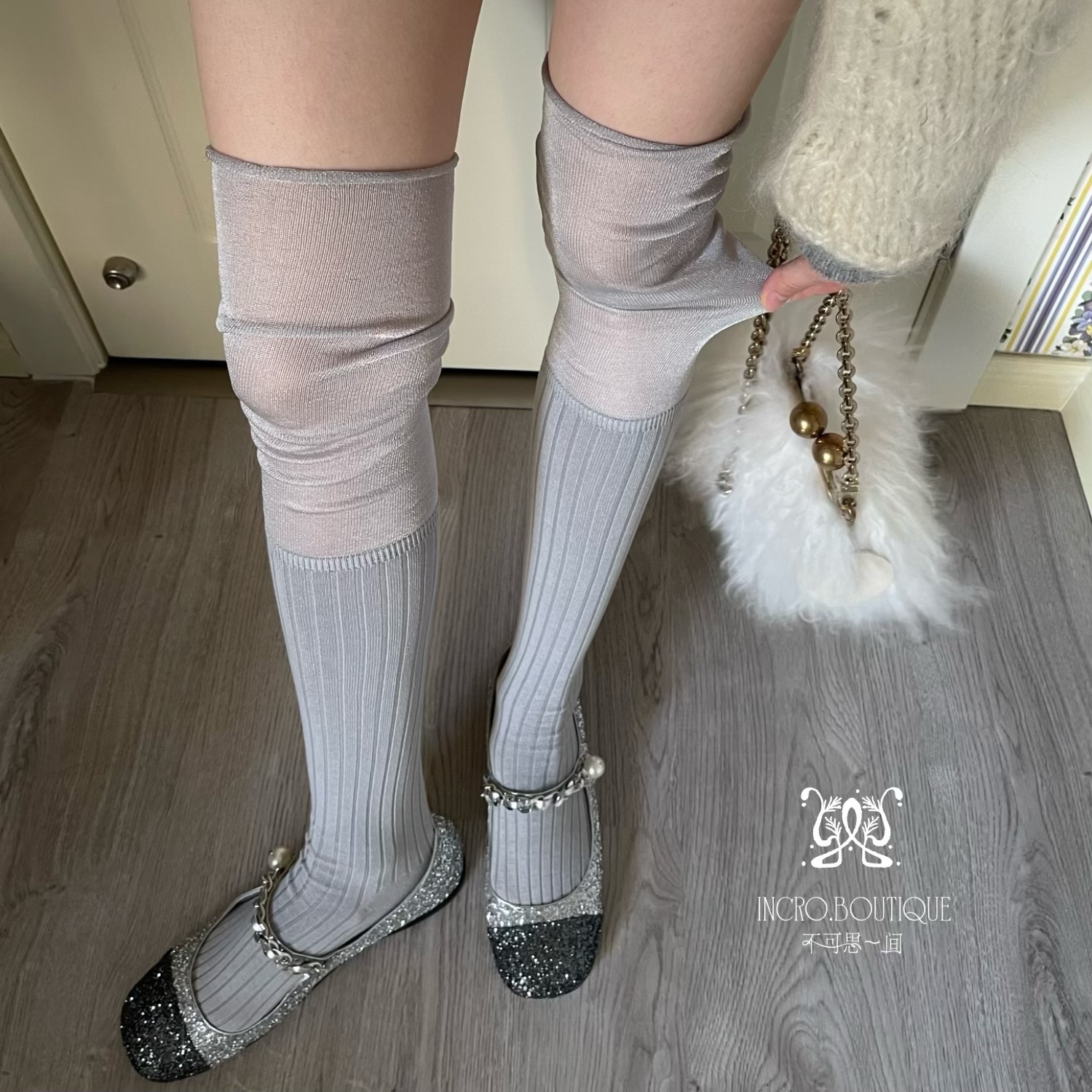 不可思一间节日party闪丝长筒袜