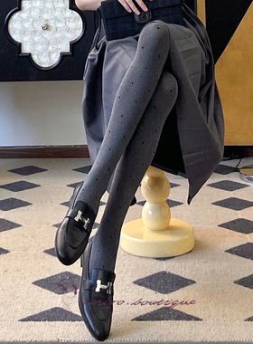 不可思一间秋季新款80D天鹅绒无缝裆波点圆点麻灰色黑色连裤丝袜