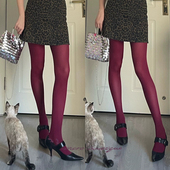 不可思一间早秋ins时髦安可拉红70D天鹅绒高弹加裆微透连裤 丝袜女