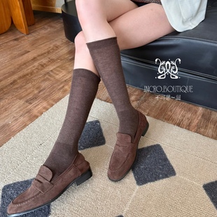 不可思一间卷边羊毛薄款显瘦百搭柔软咖色棕色小腿袜堆堆袜中筒袜