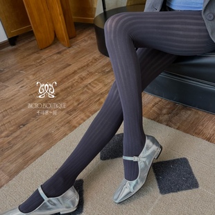 不可思一间可露丽穿搭风竖条纹高弹微压薄款 袜 显瘦微透打底袜连裤