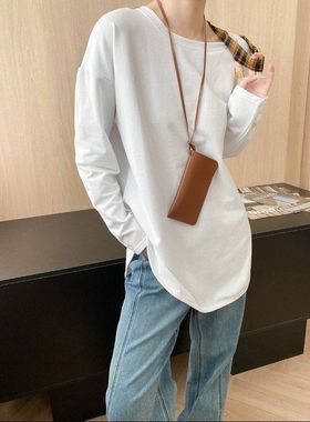 百搭王者 时髦开衩设计感圆领休闲宽松薄绒长袖T恤 SN8213