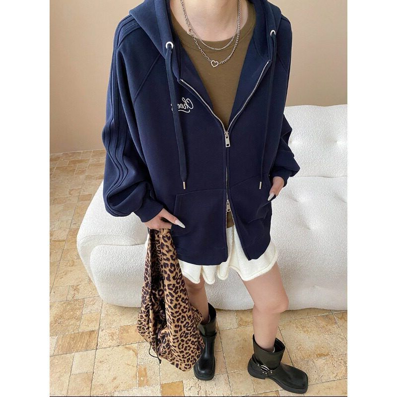 司南双拉链博主风立裁分割插肩袖