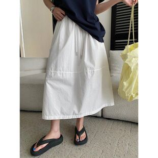 SN8770 立体剪裁抽绳松紧高腰A字显瘦半身裙 松弛漫旅 法式