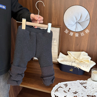 女宝宝三层加厚蚕丝棉裤子外穿女婴儿冬季女童德绒打底裤一条过冬