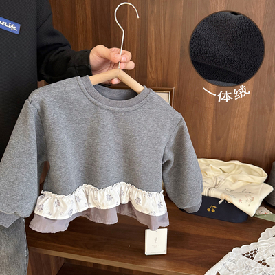 洋气拼接加厚一体绒卫衣