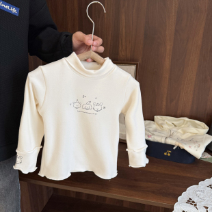 女宝宝超软磨毛保暖T恤女婴儿童秋冬装 女童发热棉绒半高领打底衫