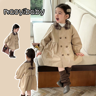 女宝宝高街英伦中长款风衣女童春秋季韩版新款女婴儿童双排扣外套