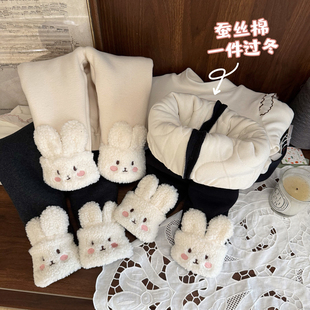 女宝宝一条过冬夹棉裤子外穿女婴儿冬款女童超厚蚕丝棉打底裤保暖