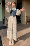 中式国风水墨画拼接蓝色水洗牛仔衣外套女小个子短款高端夹克上衣，女装连衣裙，浙宝220